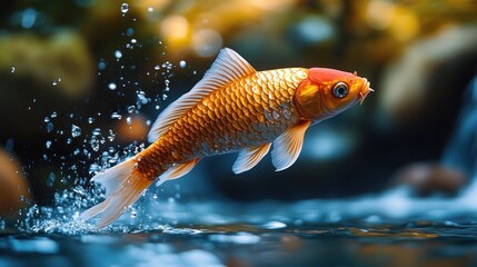 Golden Carp Leaping Out of Water