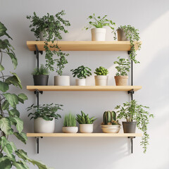 Wall-mounted Shelf With Potted Plants in a Bright Room