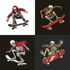 skateboarding skeleton design vector. t-shirt logo illustration