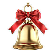 christmas bell with knotted red ribbon on transparent background