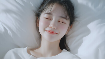 ベッドで休息する女性