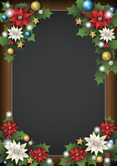 四隅飾りのクリスマス黒板、かわいい、イラスト、赤、背景