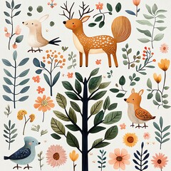 whimsical watercolor cute Whimsical floral and animal illustration