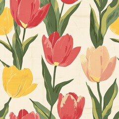 Vintage retro style tulip pattern on vintage page background, seamless repeating pattern, minimal pattern tulips, vintage flowers, floral pattern, retro tulips, greeting cards, textiles