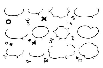 おしゃれな手書き風、落書き風のかわいいふきだしセット