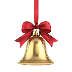 christmas bell with knotted red ribbon on transparent background