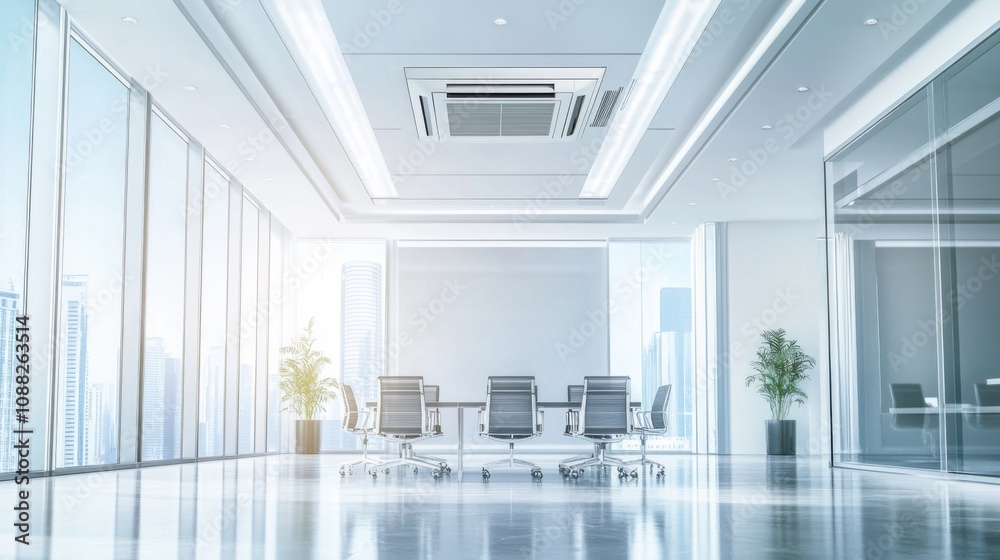 Poster a sophisticated ai-powered smart air conditioning system for commercial spaces, modern office enviro