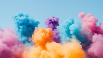 Naklejka premium Colorful smoke clouds in vibrant hues of pink, orange, purple, and blue, creating a stunning and artistic background.