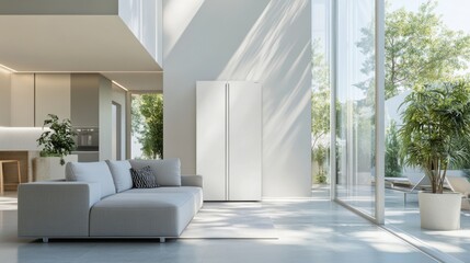 Fototapeta premium A sophisticated AI-powered smart energy storage system for homes, modern residential setting with integrated battery storage and energy management technology, Energy Storage style