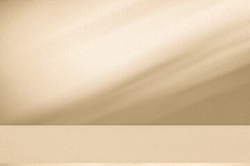 Wall interior background, studio and backdrops show products. with leaf shadow from window color beige and white. background for text insertion and presentation of product