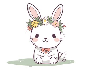 Obraz premium Adorable Bunny Rabbit with Flower Crown Cute Spring Animal Illustration