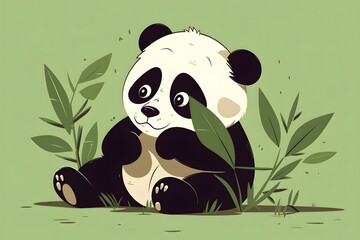 Adorable Panda Cub in Bamboo Forest Illustration