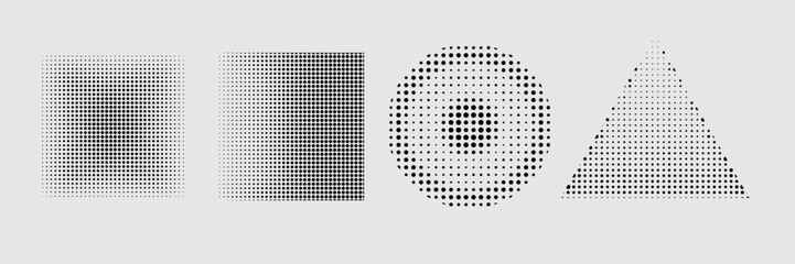 gradient halftone dots set background. Pop art template, texture. Vector illustration