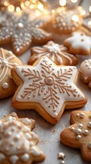 Traditional European Christmas desserts feature beautifully decorated cookies, showcasing intricate designs perfect for festive gatherings, evoking warmth and holiday cheer.