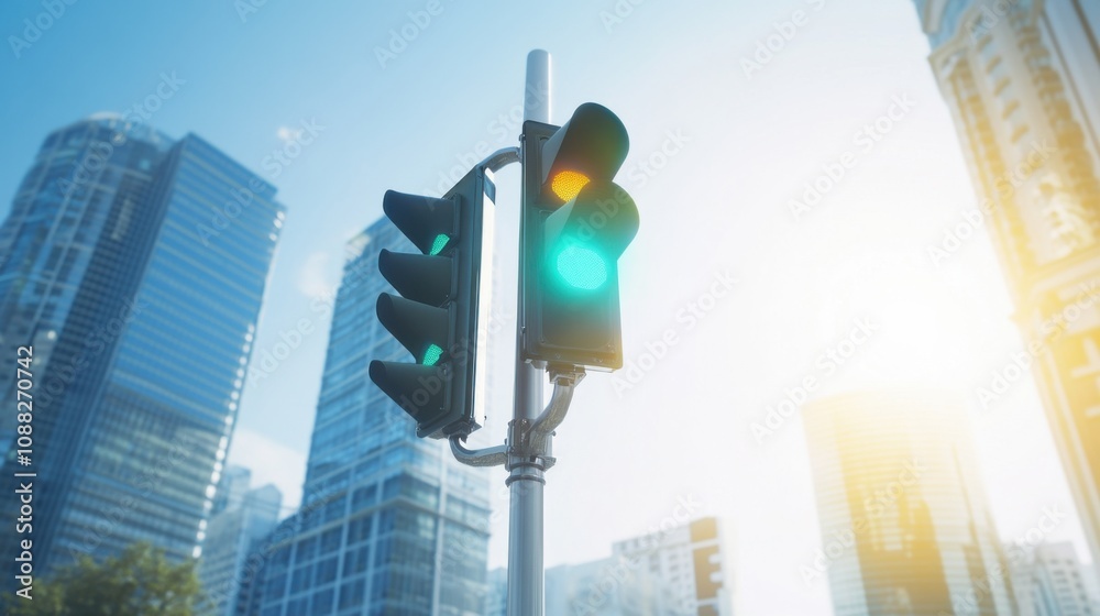 Aufkleber A sophisticated AI-powered smart traffic signal system for urban areas, modern city streets with integrated technology for managing traffic signals to optimize traffic flow and reduce delays