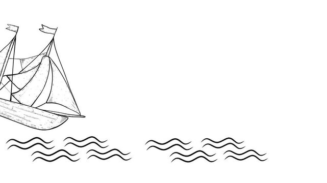 Cartoon illustration of a sailing ship animation