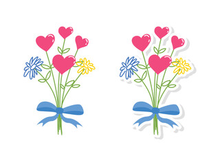 Flowers and heart bouquet with ribbon