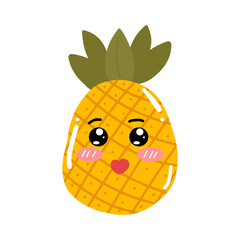kawaii pineapple emoticon design element stock. Vector set of cute kawaii pineapple emojis. pineapples cartoon design isolated on white background