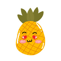 kawaii pineapple emoticon design element stock. Vector set of cute kawaii pineapple emojis. pineapples cartoon design isolated on white background