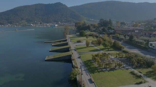Iseo Lake, Paratico Brescia , new green lakeside walk