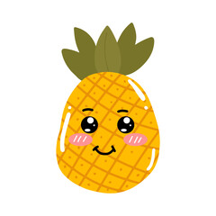kawaii pineapple emoticon design element stock. Vector set of cute kawaii pineapple emojis. pineapples cartoon design isolated on white background