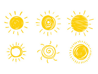 Set of sun, hand drawn sun icon