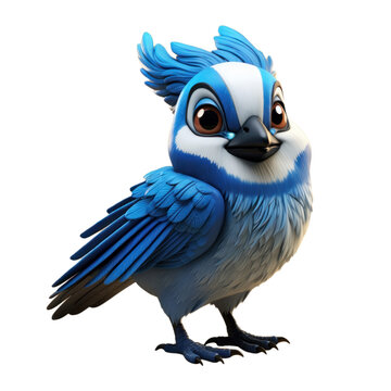 recommend clip art: cute 3d cartoon blue jay with funny pose isolated on transparent background