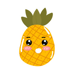 kawaii pineapple emoticon design element stock. Vector set of cute kawaii pineapple emojis. pineapples cartoon design isolated on white background