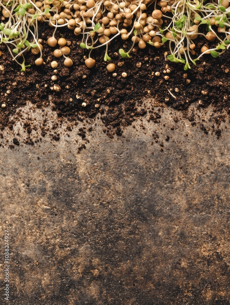 Poster seeds and fresh sprouts emerge from fertile soil, symbolizing new growth and the beginning of a heal