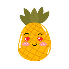 kawaii pineapple emoticon design element stock. Vector set of cute kawaii pineapple emojis. pineapples cartoon design isolated on white background
