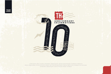 10th anniversary with grunge texture and abstract geometric shapes