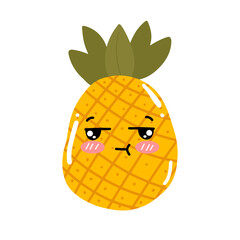 kawaii pineapple emoticon design element stock. Vector set of cute kawaii pineapple emojis. pineapples cartoon design isolated on white background