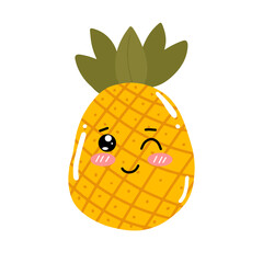kawaii pineapple emoticon design element stock. Vector set of cute kawaii pineapple emojis. pineapples cartoon design isolated on white background