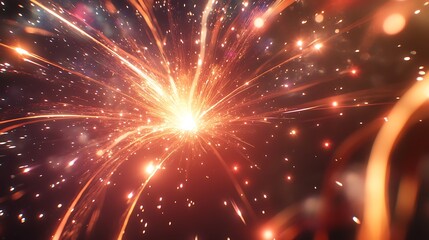 Abstract fiery explosion with glowing particles and streaks.