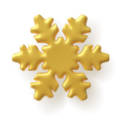 Vector 3d illustration with golden snowflake on isolated white background.