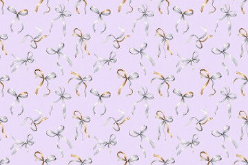 Silver and Gold Bows Seamless Pattern - 300 DPI, CMYK Print-Ready