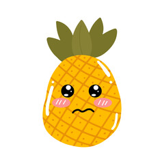 kawaii pineapple emoticon design element stock. Vector set of cute kawaii pineapple emojis. pineapples cartoon design isolated on white background