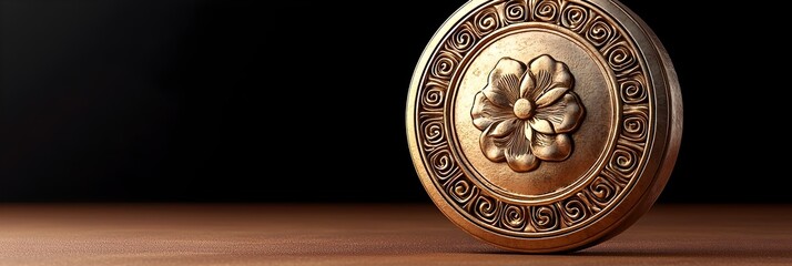 Minimalist bronze Confucian seal featuring traditional Chinese symbols isolated on a clean uncluttered background with generous copy space for cultural or philosophical text