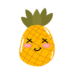 kawaii pineapple emoticon design element stock. Vector set of cute kawaii pineapple emojis. pineapples cartoon design isolated on white background