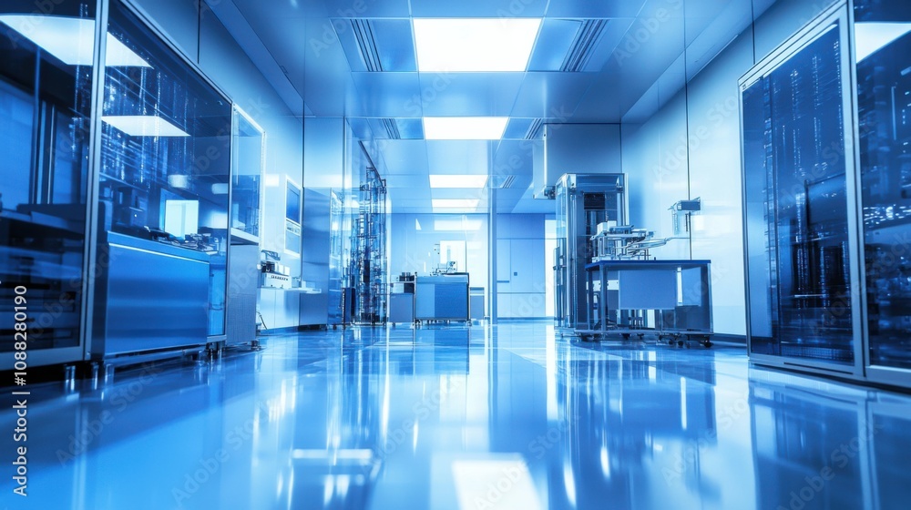 Poster An advanced quantum computing lab, clean room with quantum computers and cooling systems, Quantum Computing style