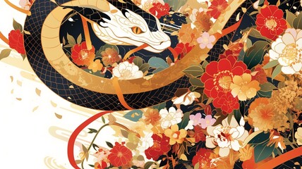 Fototapeta premium 年賀状のイラスト素材_巳年(2025)