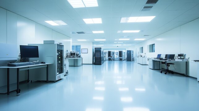An advanced quantum computing lab, clean room with quantum computers and cooling systems, Quantum Computing style