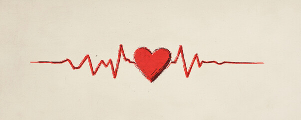 Diabetes Epidemic Concept. Minimalist graphic of heartbeat line with heart symbol