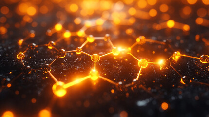 An abstract medical technology background featuring orange tones and geometric patterns symbolizing innovation, healthcare, digital progress, and scientific advancements in medicine and technology