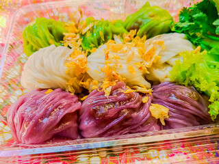 Thai steamed pork dumplings or Khao griep pag mor.