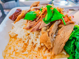 Rice with roasted duck, another popular Thai dish for street food.