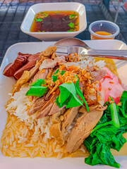 Rice with roasted duck, another popular Thai dish for street food.