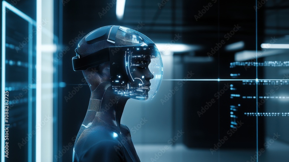 Poster An artificial intelligence-driven virtual assistant interacting with users via holographic interface in a smart office, AI virtual assistant style, photo of