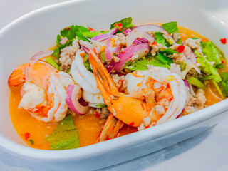 Fresh shrimp salad (yum kung sod),Thai food in restaurant.