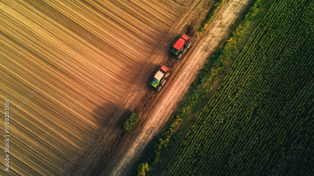 Aufkleber Robotic machines work in harmony on a farm, planting and harvesting crops while utilizing advanced technology for efficiency. Generative AI